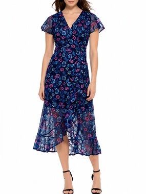kensie embroidered floral short sleeve v-neck faux wrap dress Kensie: Dresses For Women